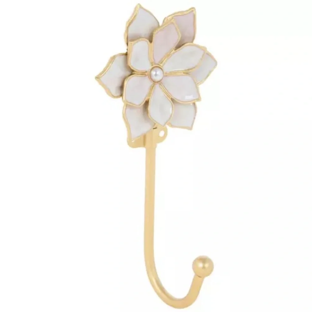 (2) White & Gold Flower Metal Wall Hook